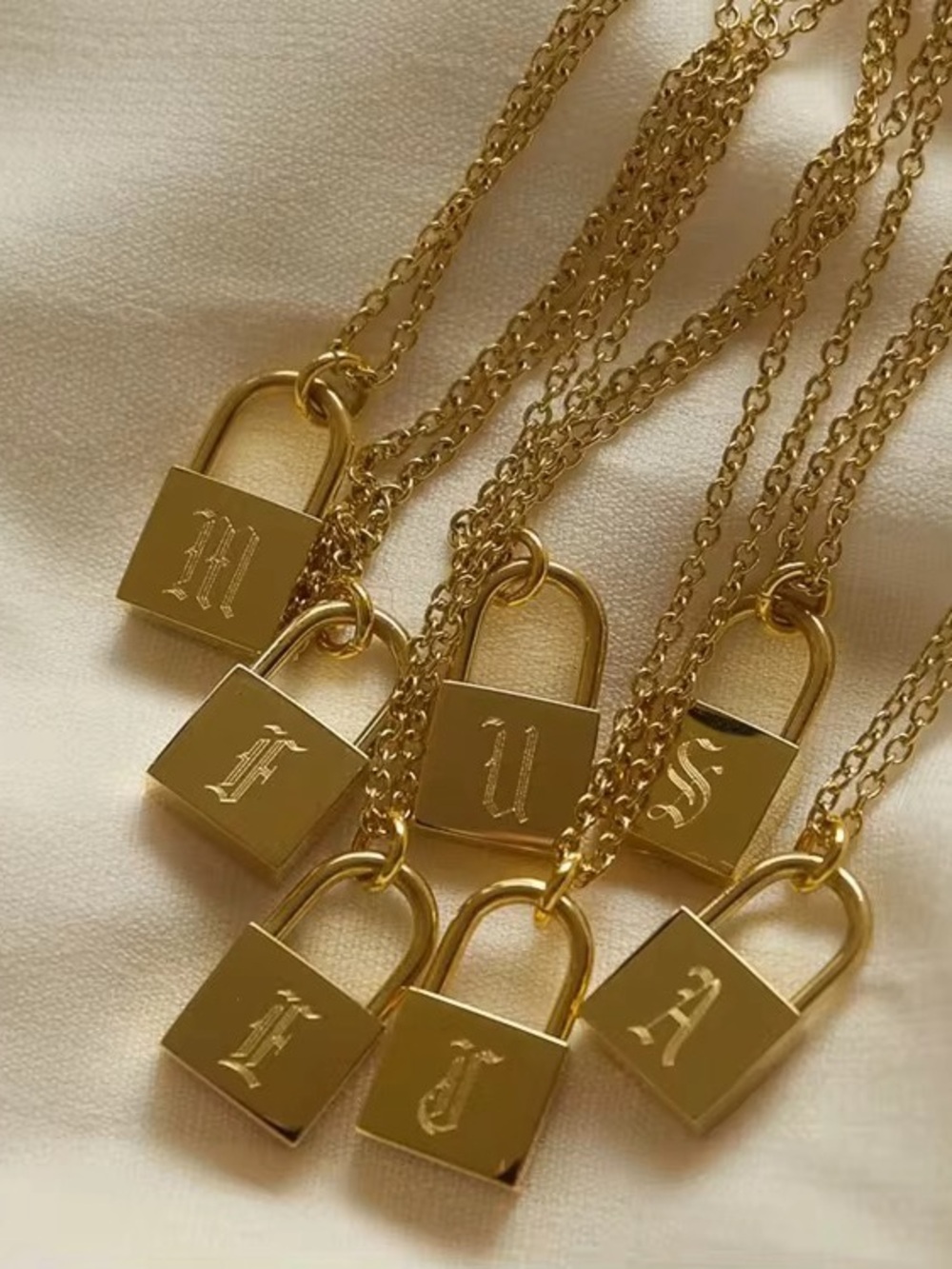 Gold Initial Padlock Necklace - Monogram Pendant